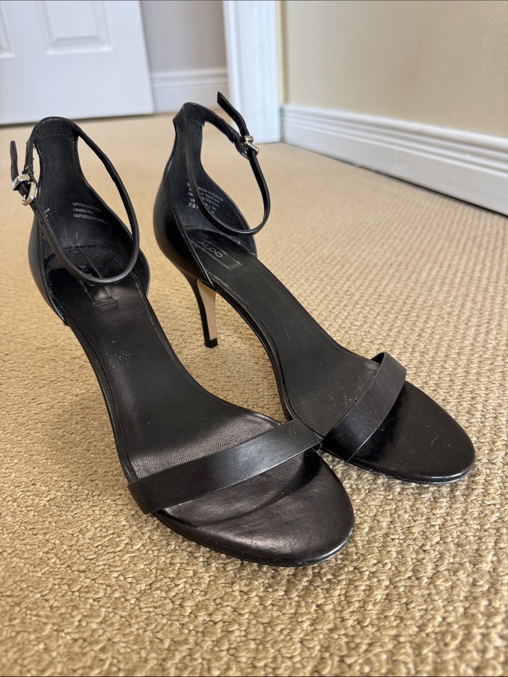 Aldo Black Open-Toe Ankle-Strap Heels
